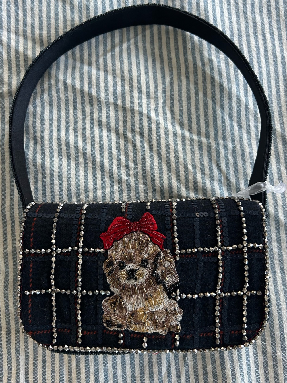 Black Embellished Yorkie Beaded Bag